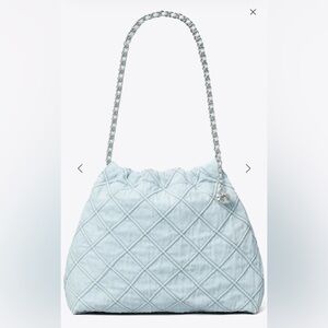 Tory Burch Fleming Soft Denim Hobo Bag Seltzer NWOT